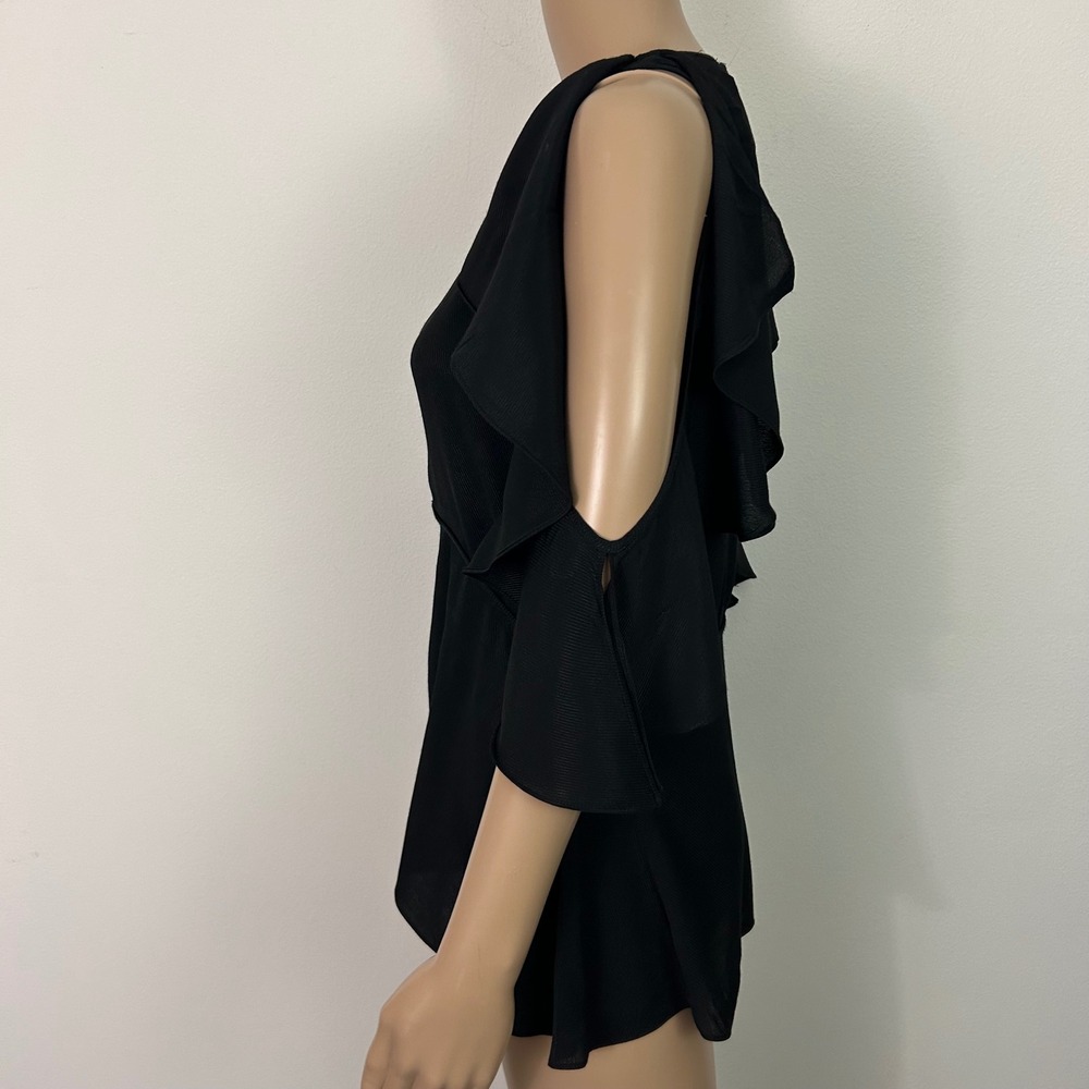 L'AGENCE Desiraya B Sennia Black Cold‎ Shoulder Ruffle Blouse Keyhole Top S NEW - Picture 9 of 10